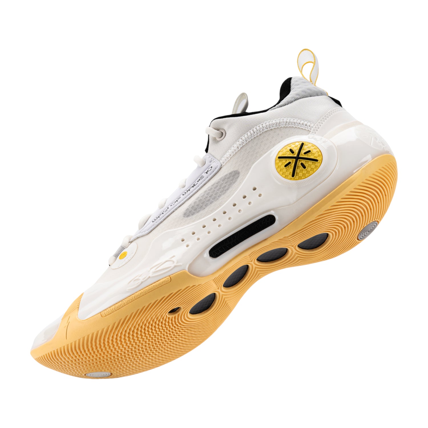 Scarpa da basket LI NING Way of Wade 10 Low Lemon, modello giallo e nero, con dettagli bianchi, vista frontale e laterale.