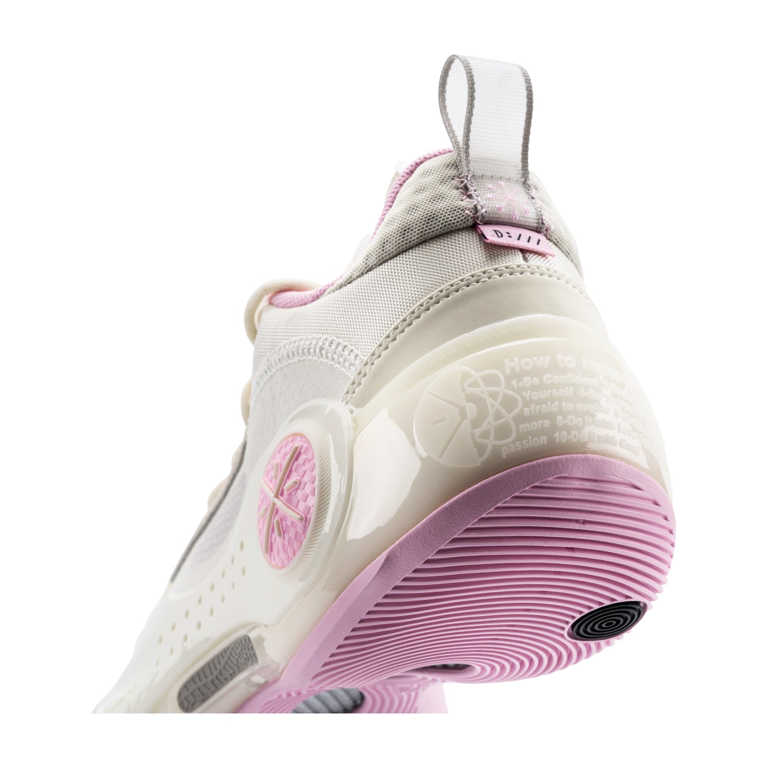 Scarpe da basket Li Ning Way of Wade 10 Low Storm Surge in rosa e bianco, con design sportivo e suola antiscivolo.
