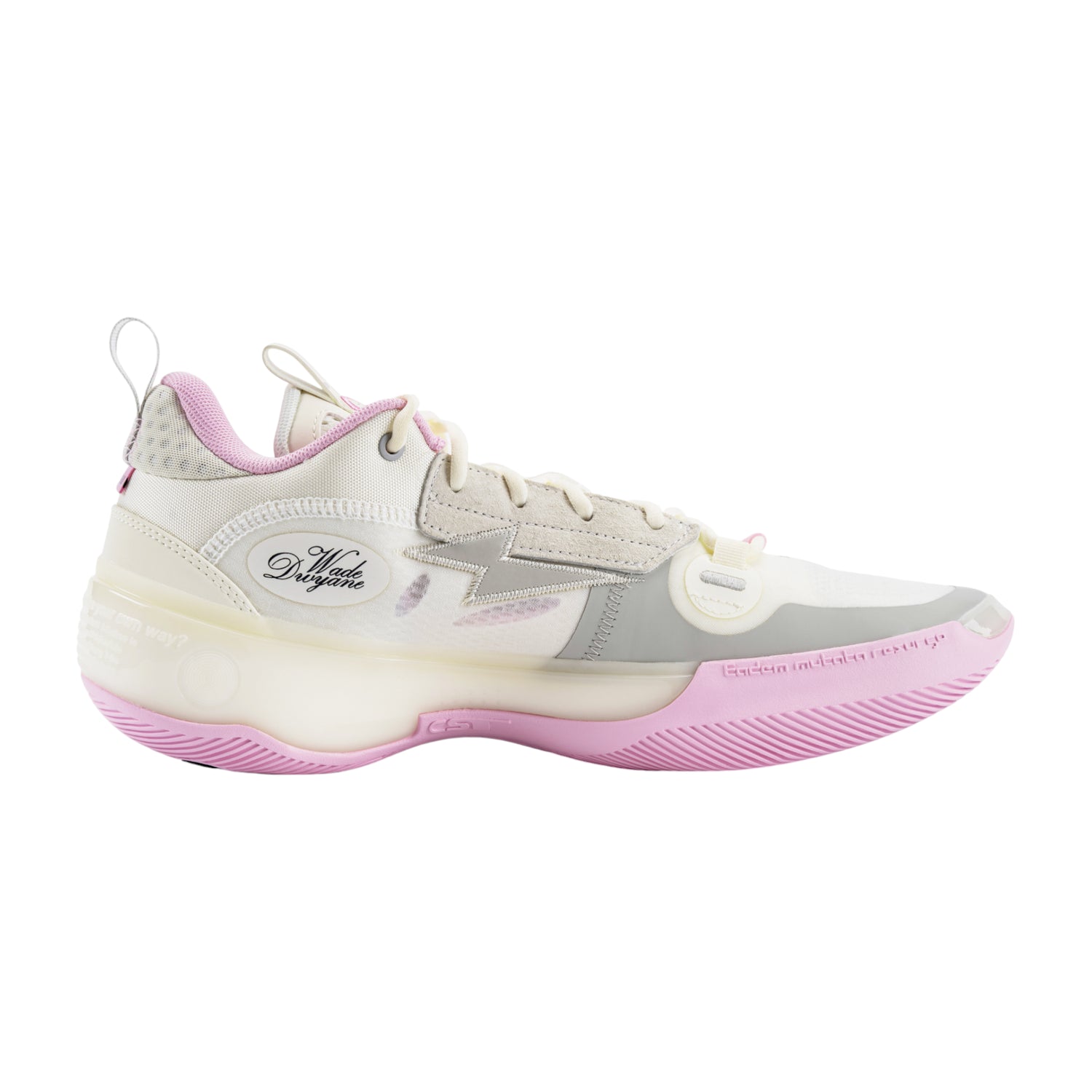 Scarpe da basket Li Ning Way of Wade 10 Low Storm Surge in rosa e bianco, modello uomo, con design sportivo e dettagli moderni.