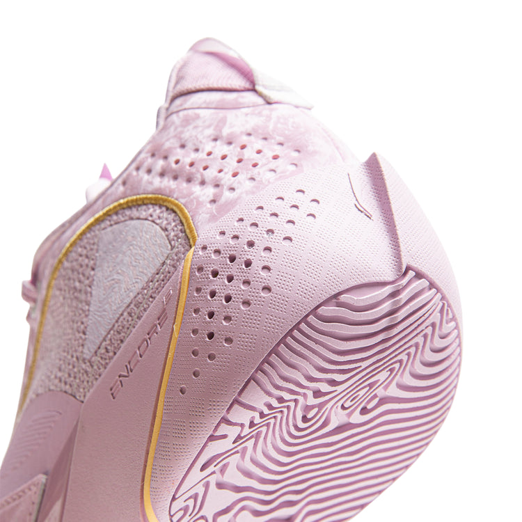Scarpe da basket Li Ning Wade All City 13 Encore "Family Love" per uomo, design rosa e bianco, dettaglio visibile in immagine