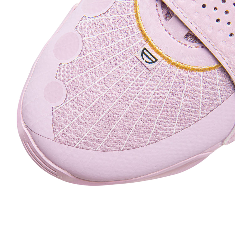 Scarpe da basket Li Ning Wade All City 13 Encore "Family Love", modello per adulto, rosa e bianco, con design sportivo.