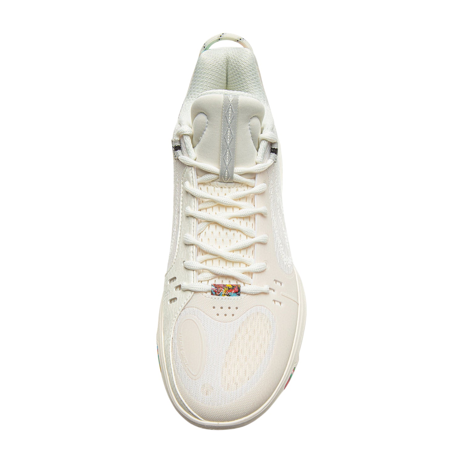 Scarpe da basket Li Ning Wade Shadow 7 Fireworks, modello uomo, design bianco con dettagli multicolore, suola antiscivolo.
