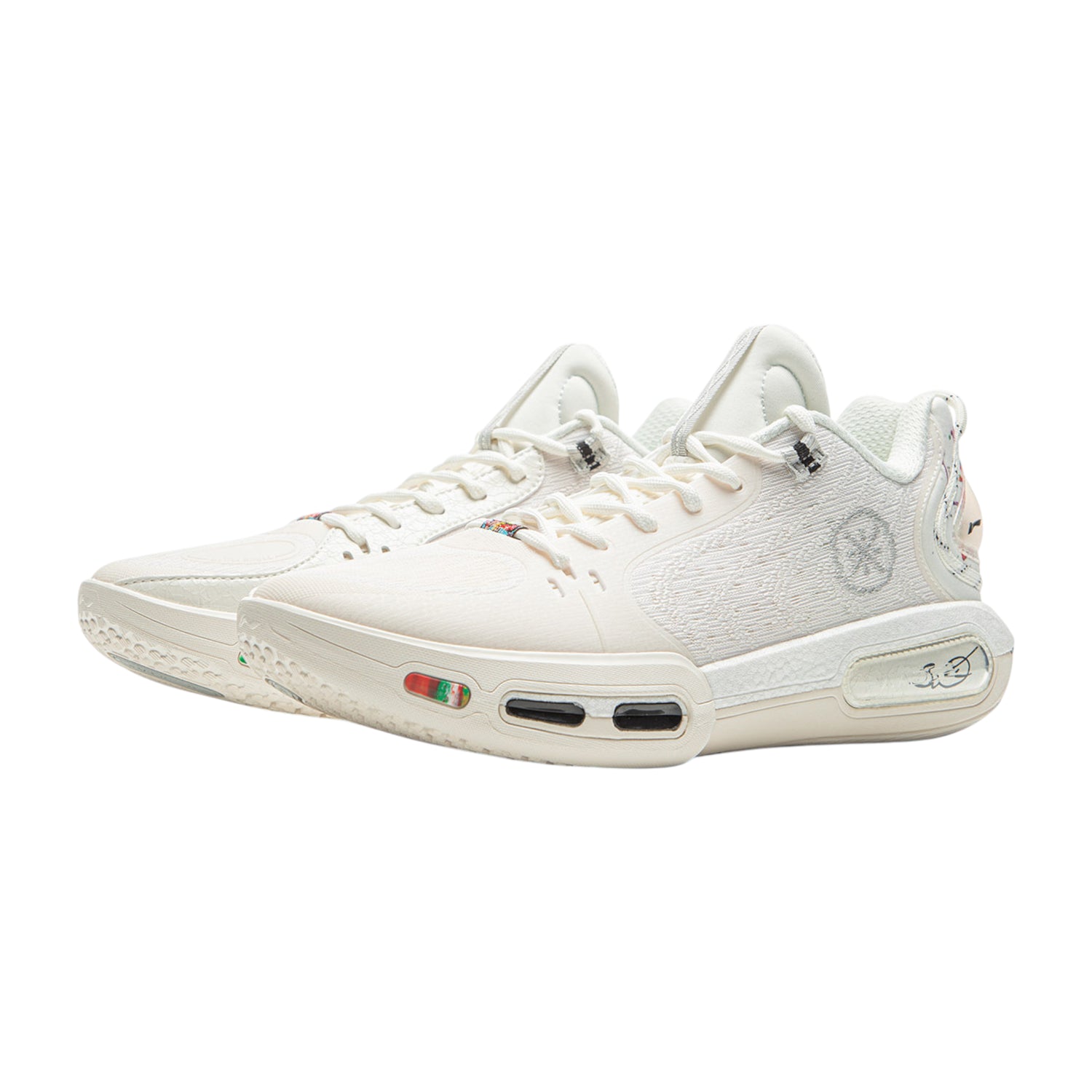 Scarpe da basket Li-Ning Wade Shadow 7 Fireworks, modello sportivo con design bianco e dettagli multicolore per uomo adulto.