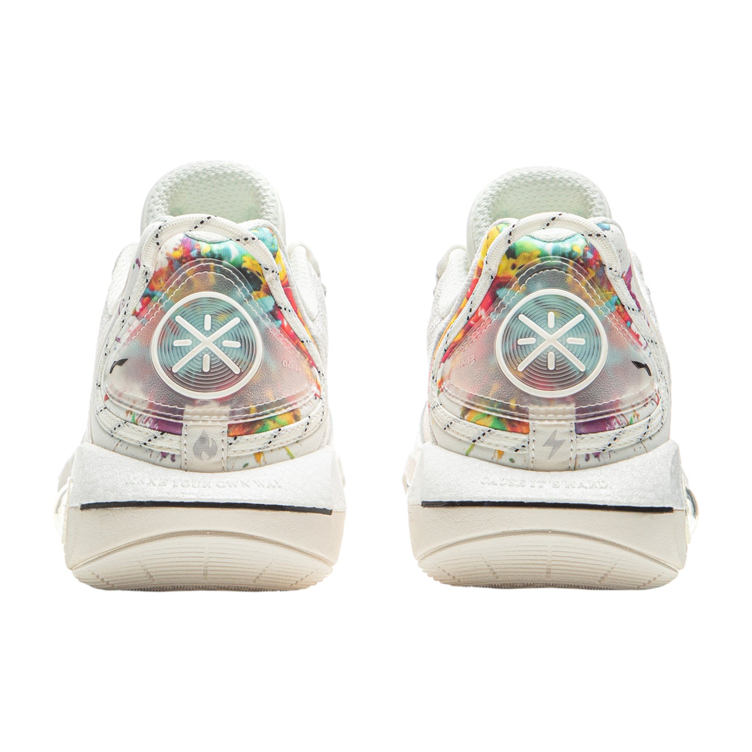 Scarpe da basket Li-Ning Wade Shadow 7 Fireworks, modello per uomo, design bianco e multicolore, suola antiscivolo.
