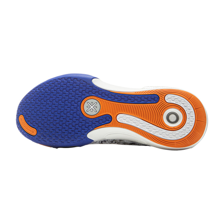 Scarpe da basket Li-Ning Wade Shadow 7 Jayflow, modello uomo con design bianco, arancione e blu, su sfondo neutro.