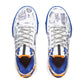 Scarpe da basket LI NING Wade Shadow 7 Jayflow, modello uomo, bianco, arancione e blu, vista frontale con design sportivo.