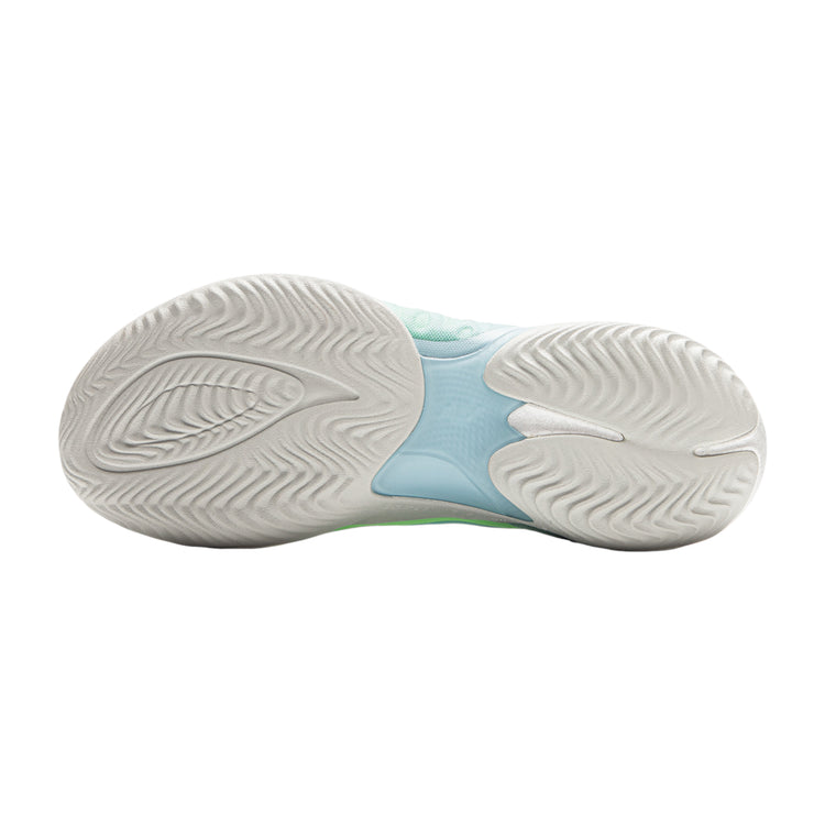 Scarpe da basket LI-NING YUSHUAY 19 V2 verdi e blu, sportive con suola antiscivolo, ideali per il gioco e lo sportivo.