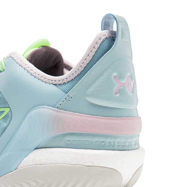 Scarpe da basket LI-NING Yushuai 19 V2 in verde, blu e azzurro, con design sportivo e suola antiscivolo.