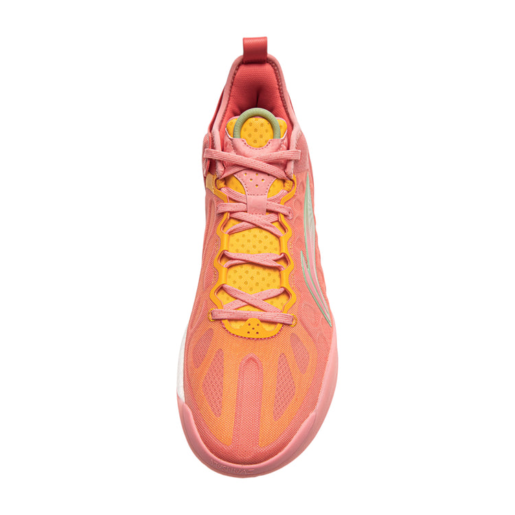 Scarpe da basket LI-NING YUSHUAY 19 V2 rosa e arancione, modello basso per uomo, dettagli del design sportivo e suola antiscivolo