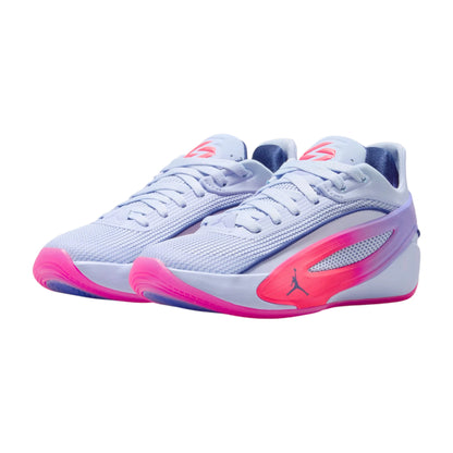 Scarpe basket bambino Jordan Luka 5 "Familia" viola e fucsia, con dettagli colorati e logo Jordan sulla tomaia.