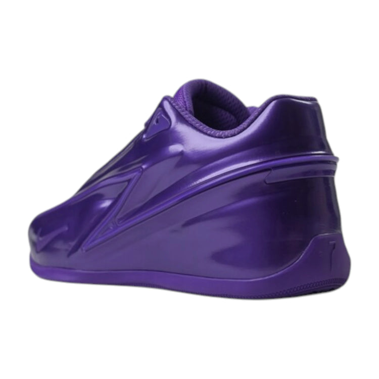 Scarpe da basket Nike KD 19 "Purple Stuff" in viola e verde, modello signature di Kevin Durant, dettaglio del design.
