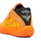 Scarpe da basket Puma MB.05 Fast & Furious bambini, design arancione, giallo e nero con logo NBA e dettagli signature.