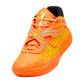 Scarpe da basket Puma MB.05 Fast & Furious per bambini, in arancione, giallo e nero, con design ispirato a Lamelo Ball.
