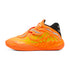 Scarpe da basket Puma MB.05 Fast & Furious in arancione, giallo e nero, con design signature di Lamelo Ball, per uomo adulto.