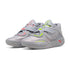 Scarpe da basket Puma MB.05 Shine Jr. per bambini, modello signature Lamelo Ball, grigio arancione giallo, dettagli NBA.