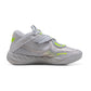 Scarpe da basket Puma MB.05 SHINE JR bambini, con dettagli grigi, arancioni e gialli, modello signature Lamelo Ball, stile NBA