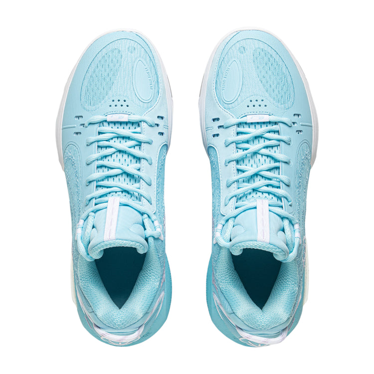 Scarpe da basket Li Ning Wade Shadow 7 Mint, uomo, bianco e azzurro, con design sportivo e suola antiscivolo.