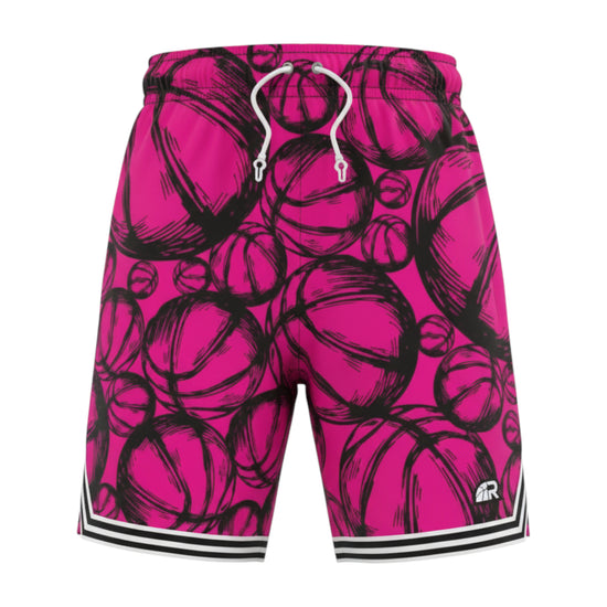 Pantaloncini da basket rosa Rookie Basketball, short sportivi con logo nero, tessuto leggero e comodo per il basket.