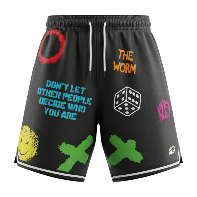 Pantaloncini basket Rookie Basketball Crazy Short Black, pantaloni corti sportivi neri con logo Rookie Basketball, vista frontale.