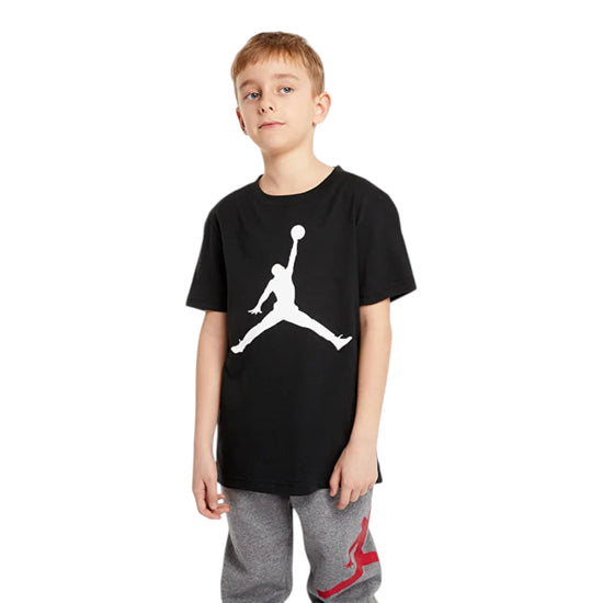 -shirt Jordan Jumpman Junior nera 952423-023 – vista frontale logo Jumpman bianco jersey scollo rotondo
