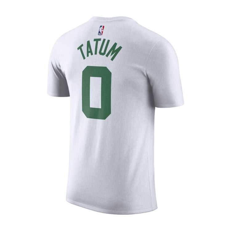Maglietta Nike NBA N&N Jayson Tatum Boston Celtics bianca, t-shirt associazione con logo e grafica del giocatore.