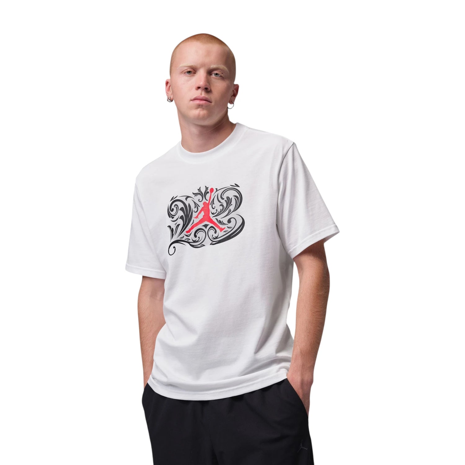 T-Shirt Jordan Sport Dri-FIT GFX bianca IV2439-100 – vista frontale grafica laser Jumpman