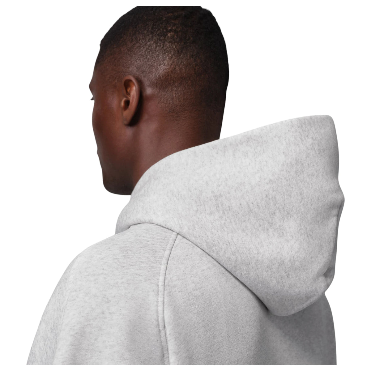 Felpa oversize Jordan Brooklyn Fleece grigia IM8911-054 – vista posteriore indossata con cappuccio