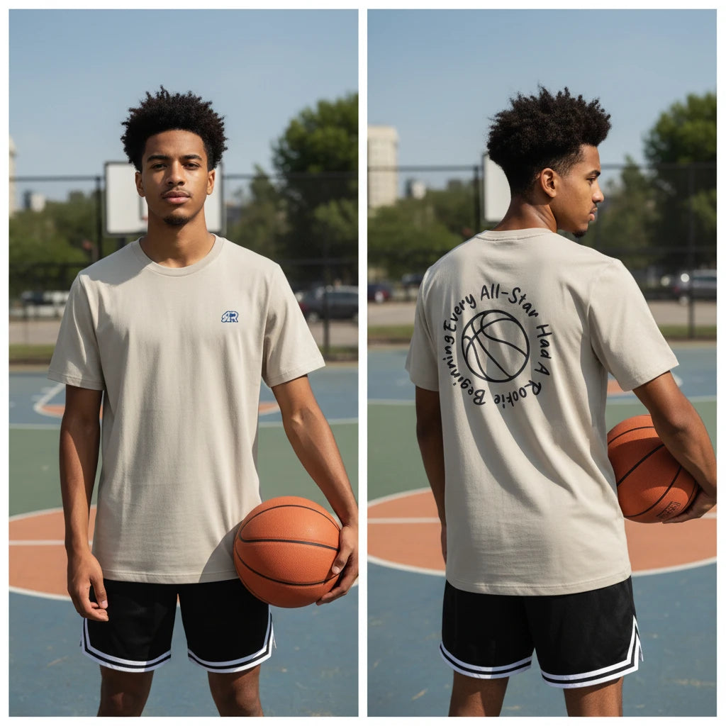 T-Shirt in morbido cotone 100% - Colore sabbia - Rookie Basketball