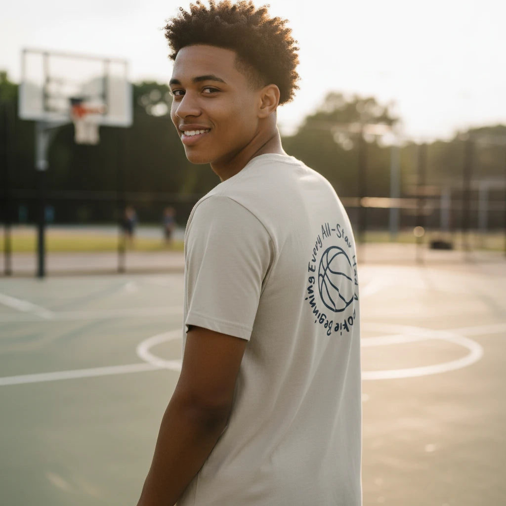 T-Shirt in morbido cotone 100% - Colore sabbia - Rookie Basketball