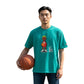 Maglietta T-SHIRT ROOKIE BASKETBALL THE WORM color teal, vista frontale con modello virtuale indossato.