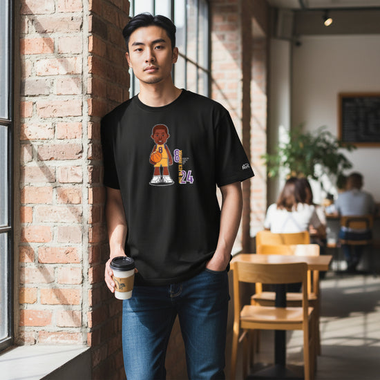 T-shirt nero ROOKIE BASKETBALL The Mamba, modello a maniche corte, con logo sul petto, indossato in prova virtuale.