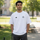 Maglietta T-SHIRT basketball Rookie Basketball bianca con logo, indossata da un modello in prova virtuale.