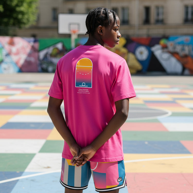 Maglietta rosa PIGALLE T-SHIRT ROOKIE BASKETBALL, vista frontale su sfondo neutro