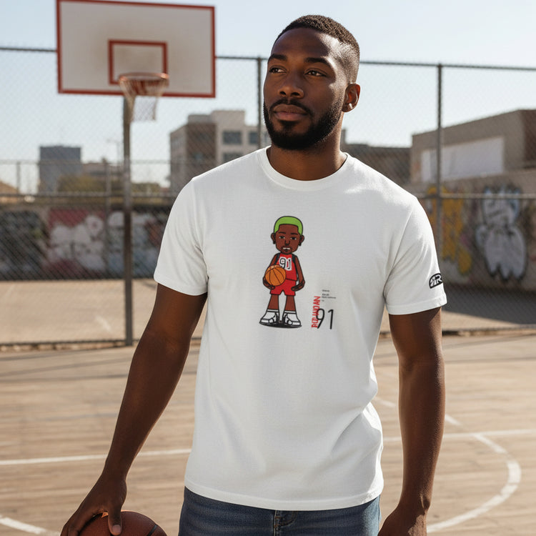 T-shirt bianca THE WORM di ROOKIE BASKETBALL indossato, in un&