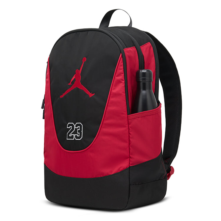 Zaino Jordan Flightcore rosso e nero, stile sportivo con tasche laterali, per ragazzi, marca Jordan.